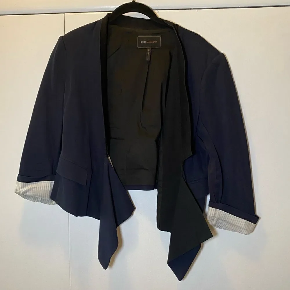 BCBGMAXAZRIA Candice Cropped Blazer Navy Black Women’s Size Large